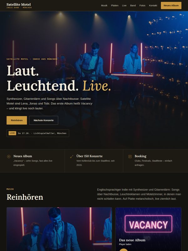 Beispiel-Website in dunkler Bühnen-Optik