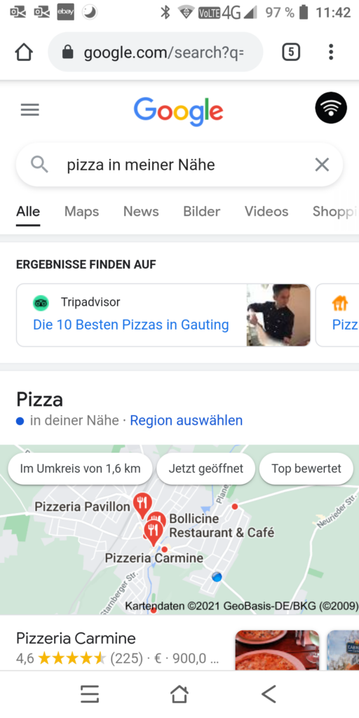 Lokale Suchergebnisse Google mobil